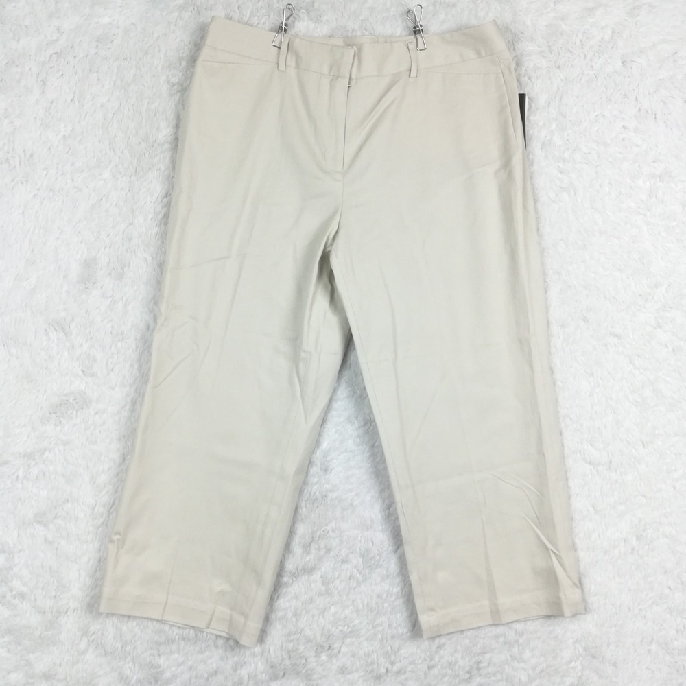 Briggs New York Womens Pants Cropped Trouser Sand Khaki High Rise Stretch 14 New